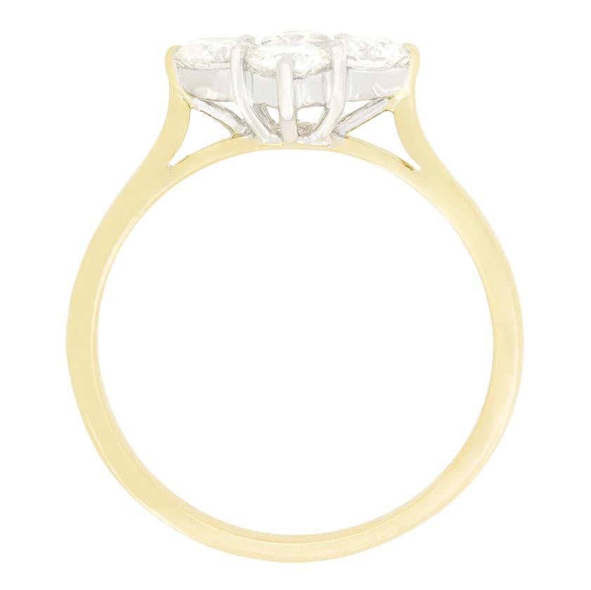 This wonderful ring features a collection of four sparkling round brilliant diamonds. Totalling 0.80 carat, the diamonds each match in quality at G in colour and VS in clarity. Each stone has been claw set within platinum and sat upon a wire basket.