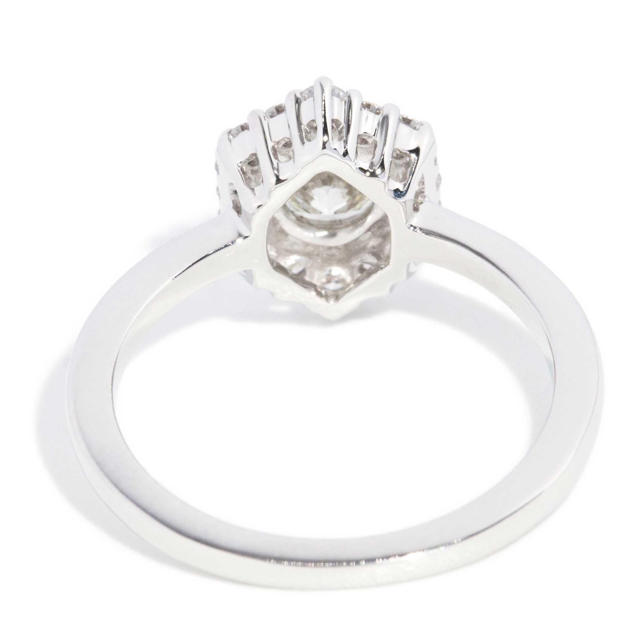 Contemporary 0.80ct Hexagonal Halo Diamond Ring 18ct White Gold For Sale 4