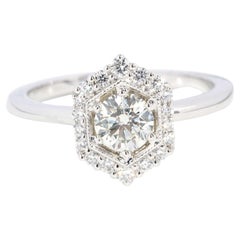 Contemporary 0.80ct Hexagonal Halo Diamond Ring 18ct White Gold