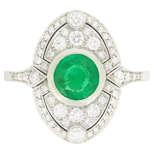 Contemporary 0.85ct Emerald and Diamond Cluster Ring