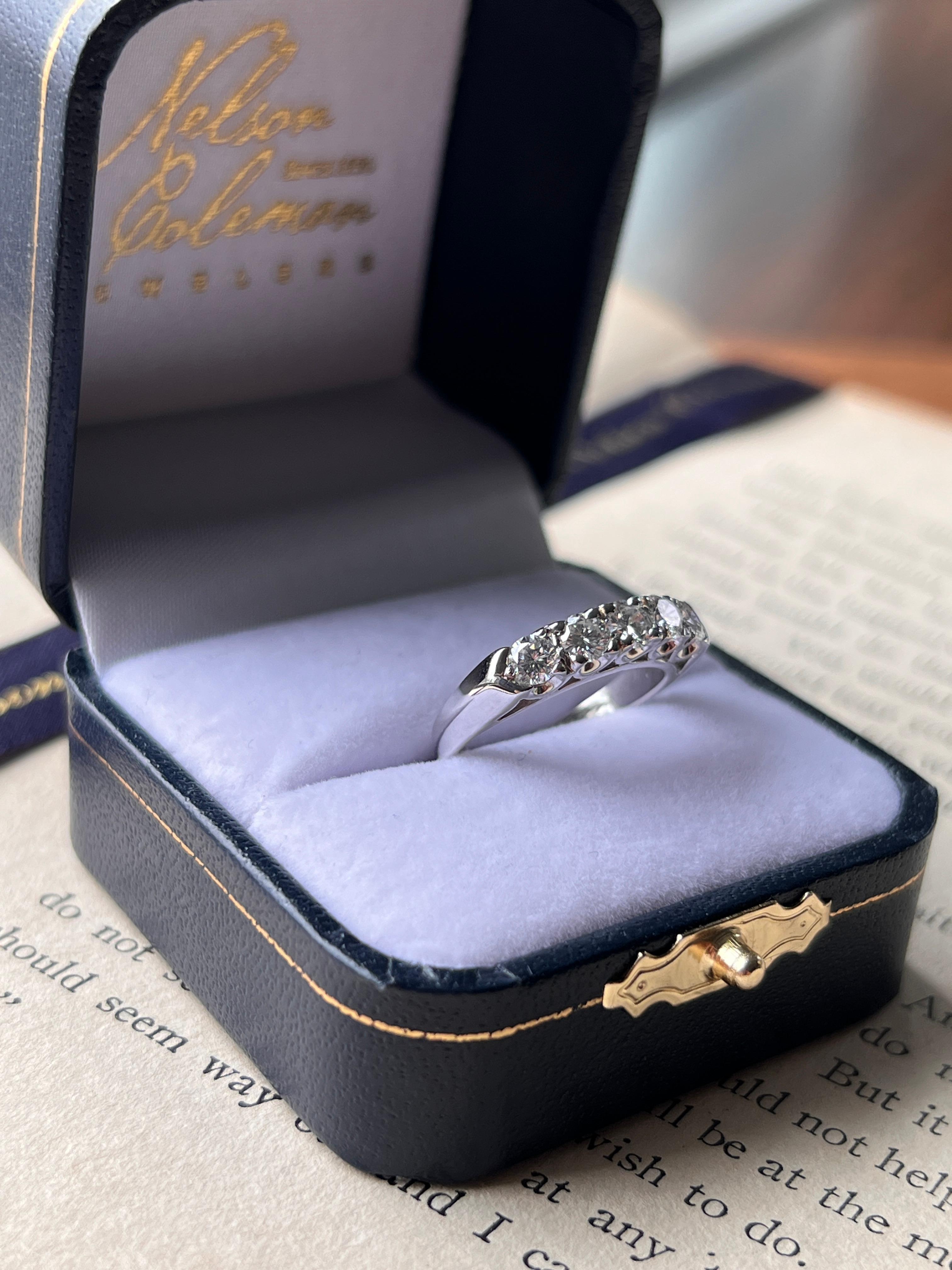 Women's or Men's Contemporary 0.85TCW Diamond & 14k White Gold 5 Stone Wedding/Anniversary Band For Sale