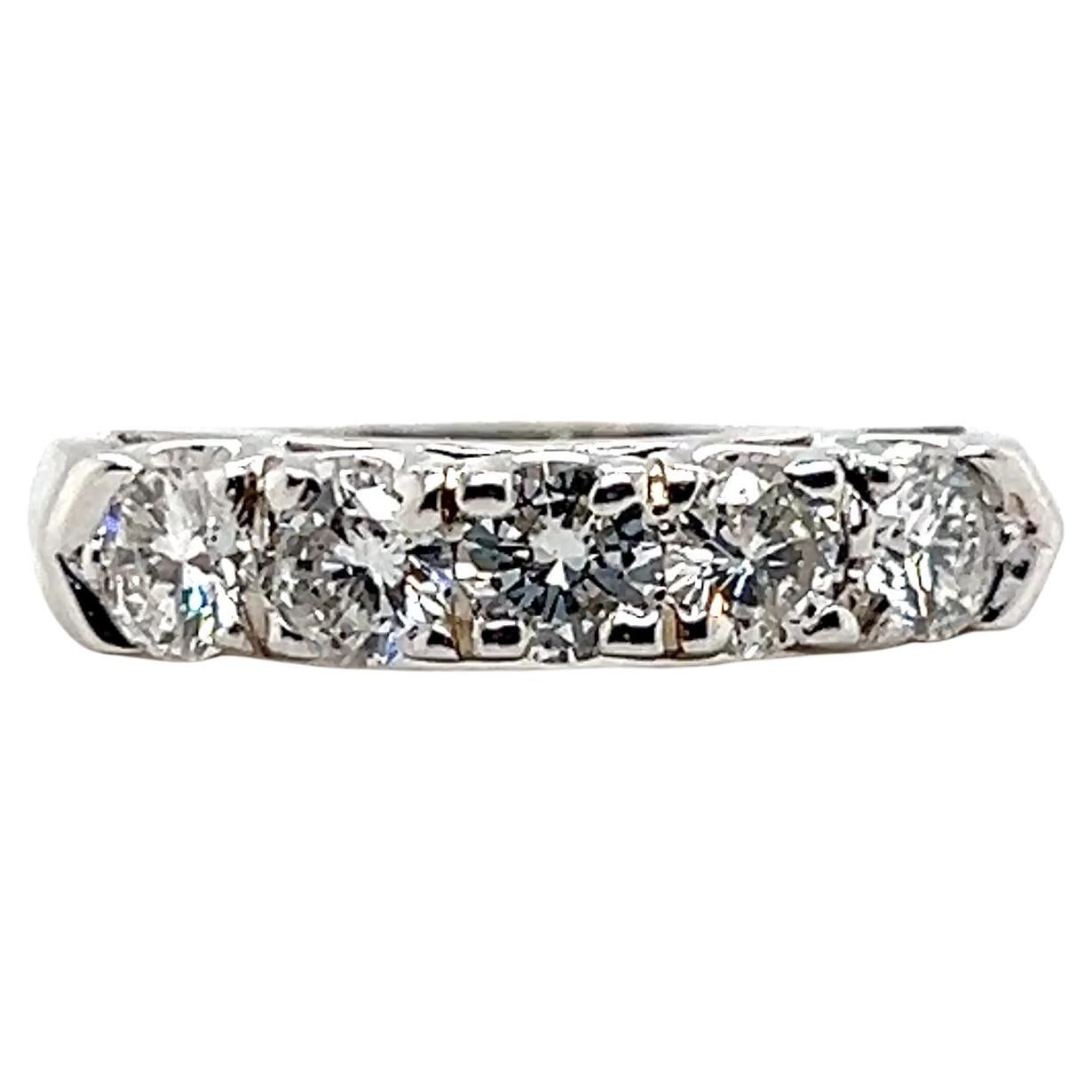 Contemporary 0.85TCW Diamond & 14k White Gold 5 Stone Wedding/Anniversary Band For Sale