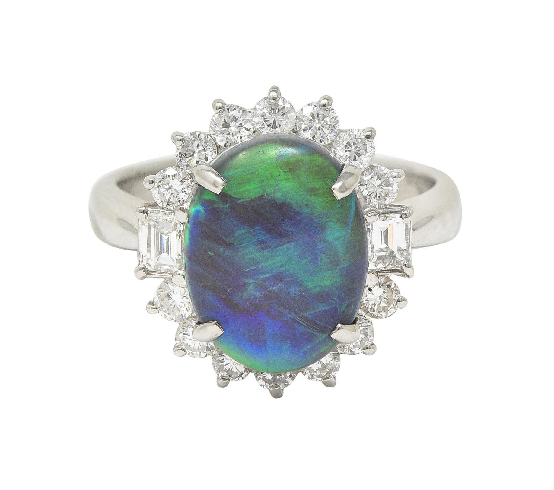 Contemporary 0.86 CTW Diamond Opal Platinum Halo Cluster Ring For Sale 5