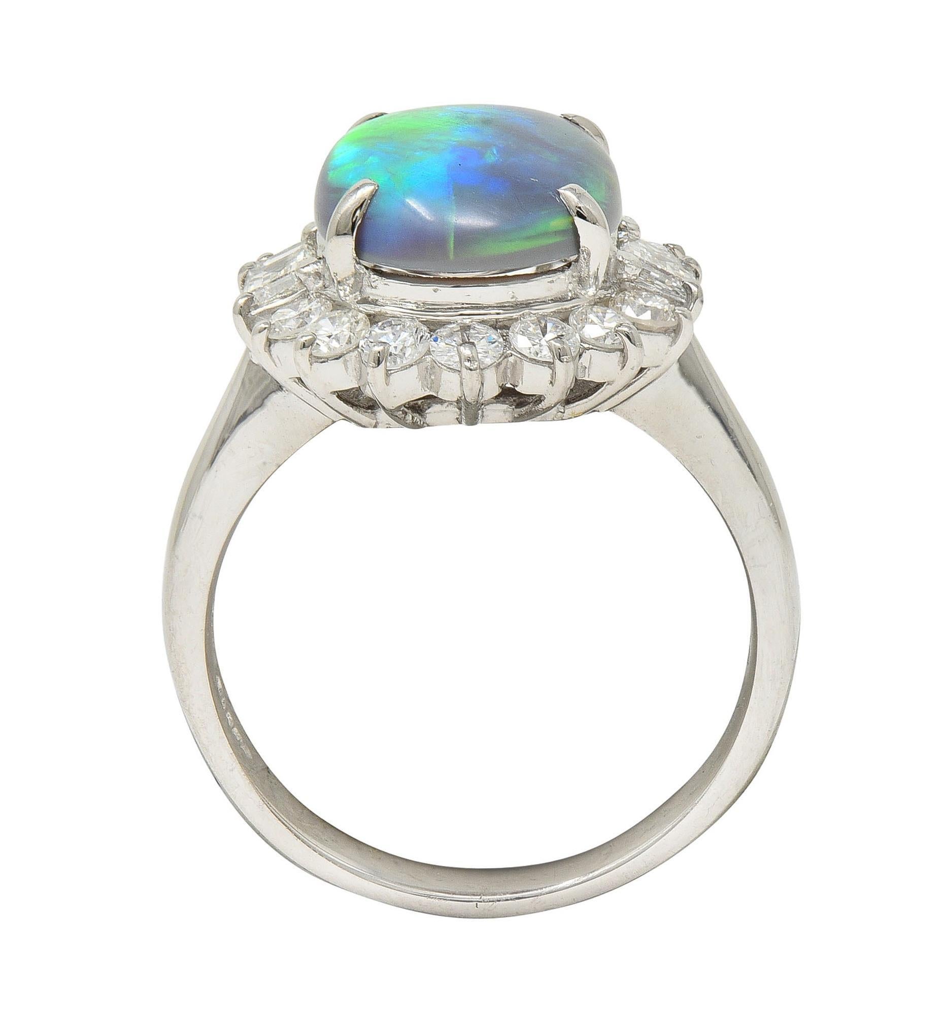 Contemporary 0.86 CTW Diamond Opal Platinum Halo Cluster Ring For Sale 6