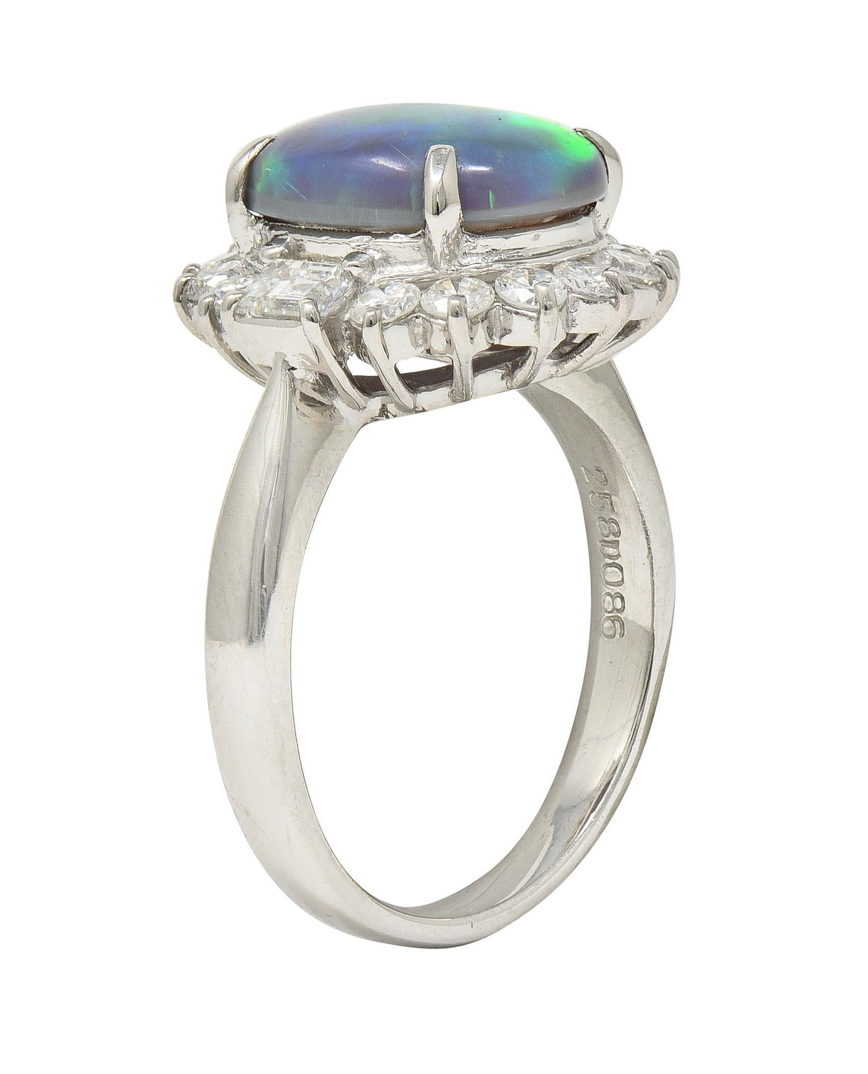 Contemporary 0.86 CTW Diamond Opal Platinum Halo Cluster Ring For Sale 7