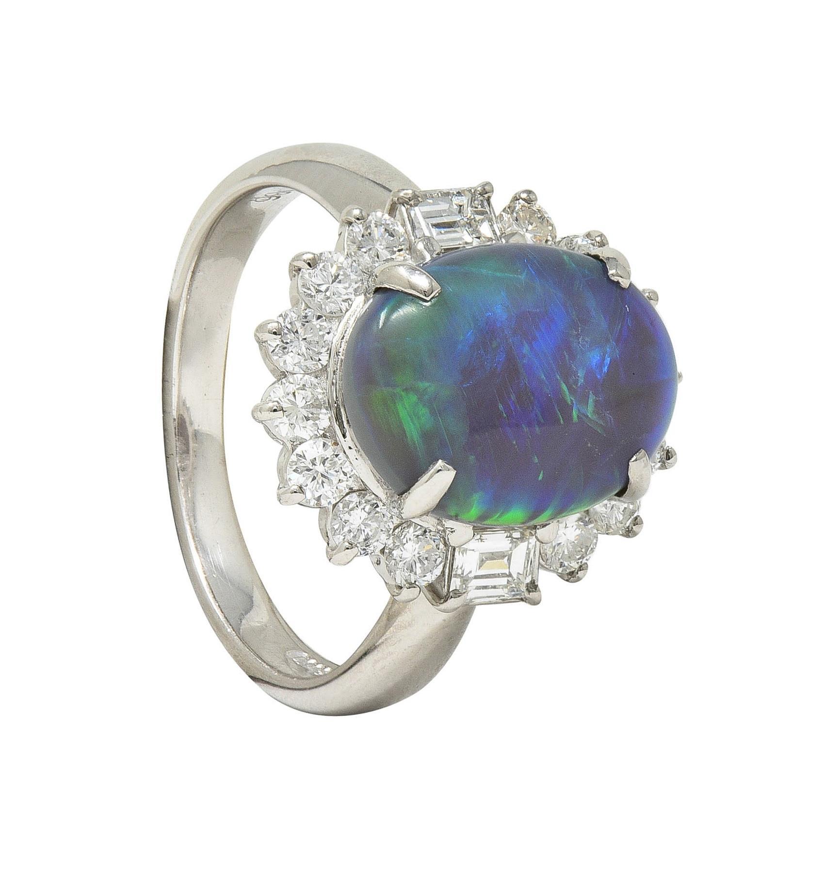 Contemporary 0.86 CTW Diamond Opal Platinum Halo Cluster Ring For Sale 8