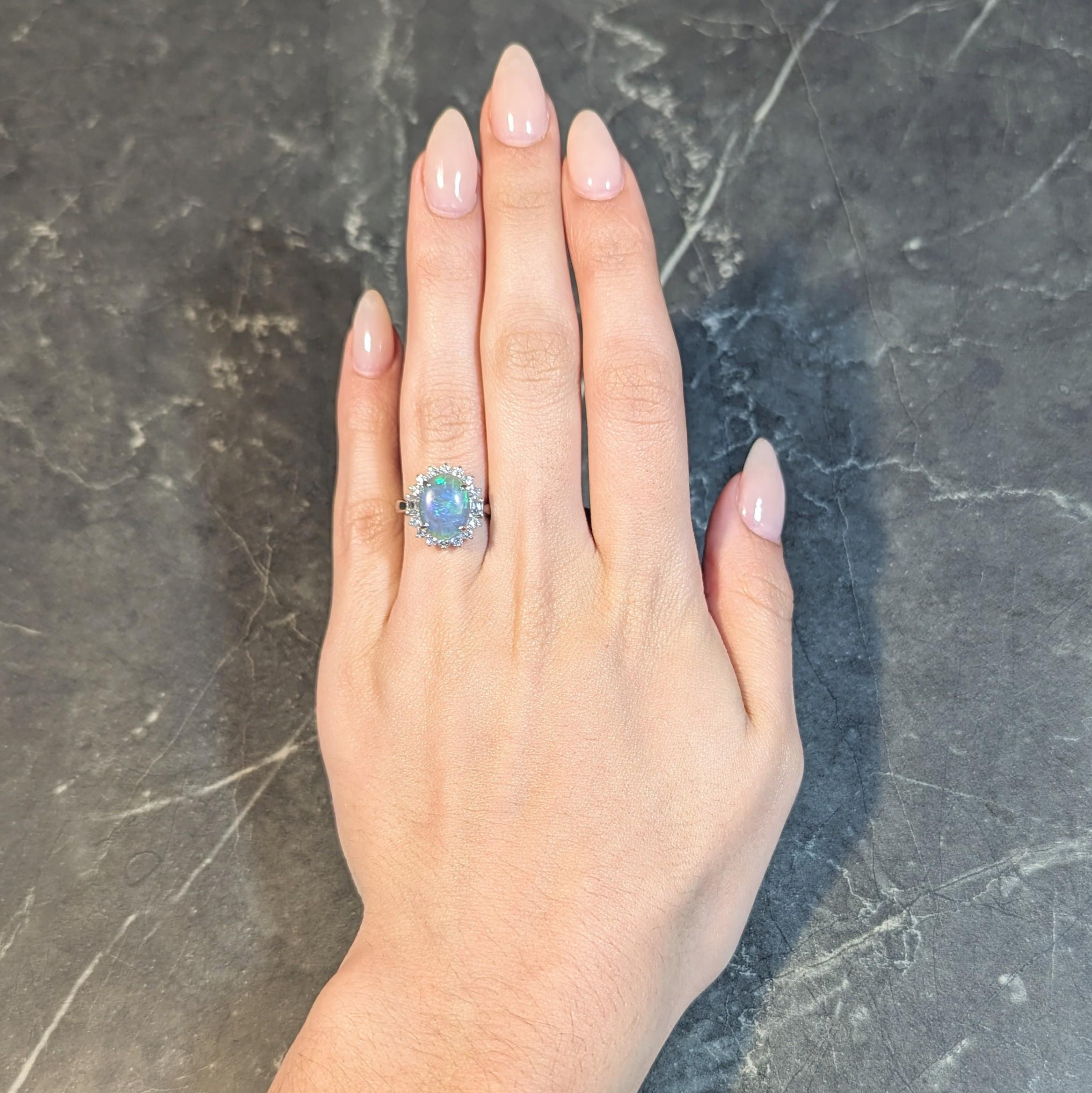 Contemporary 0.86 CTW Diamond Opal Platinum Halo Cluster Ring For Sale 9