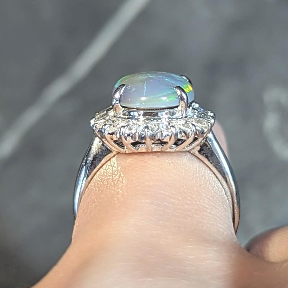 Contemporary 0.86 CTW Diamond Opal Platinum Halo Cluster Ring For Sale 10