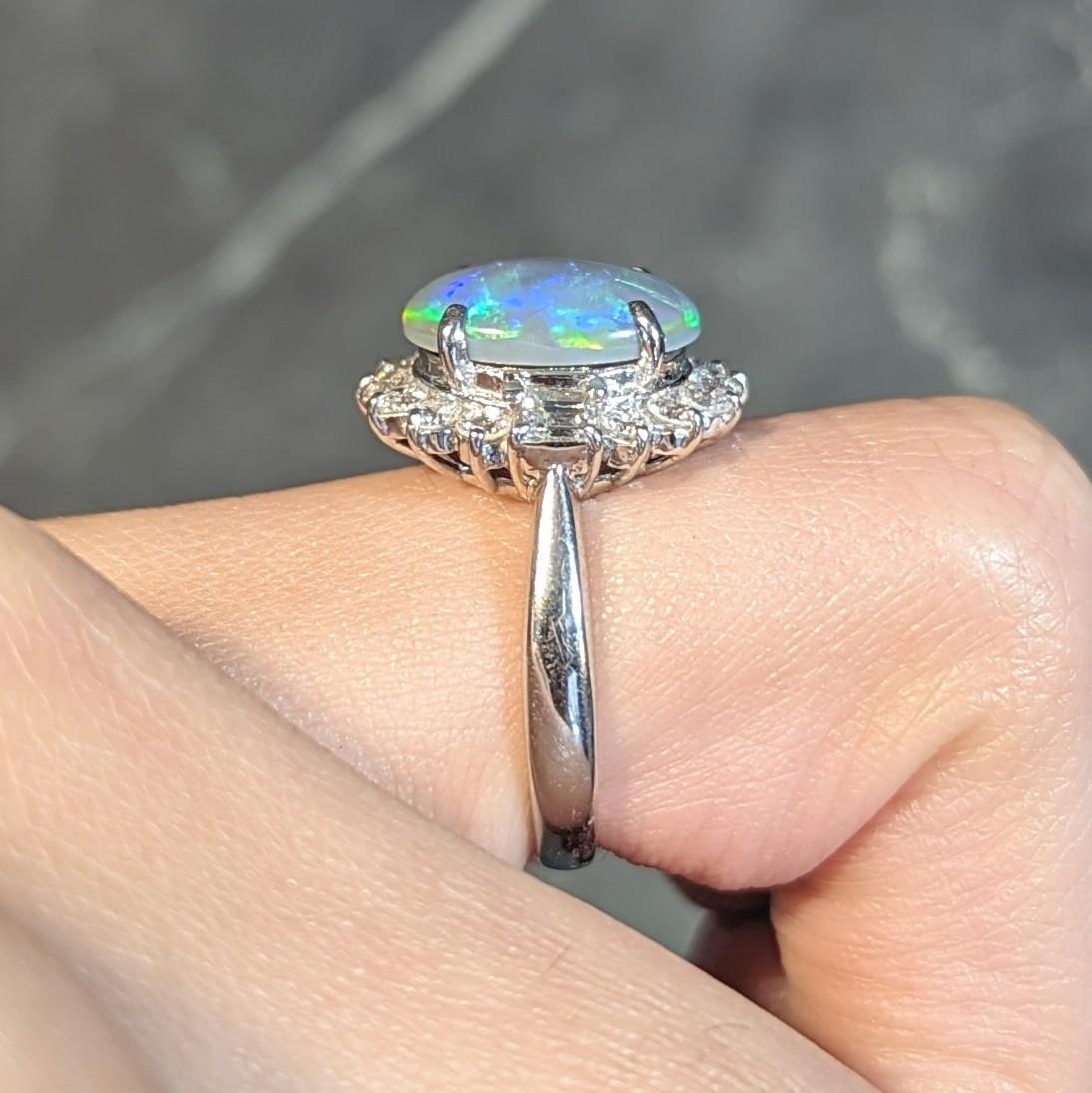 Contemporary 0.86 CTW Diamond Opal Platinum Halo Cluster Ring For Sale 11