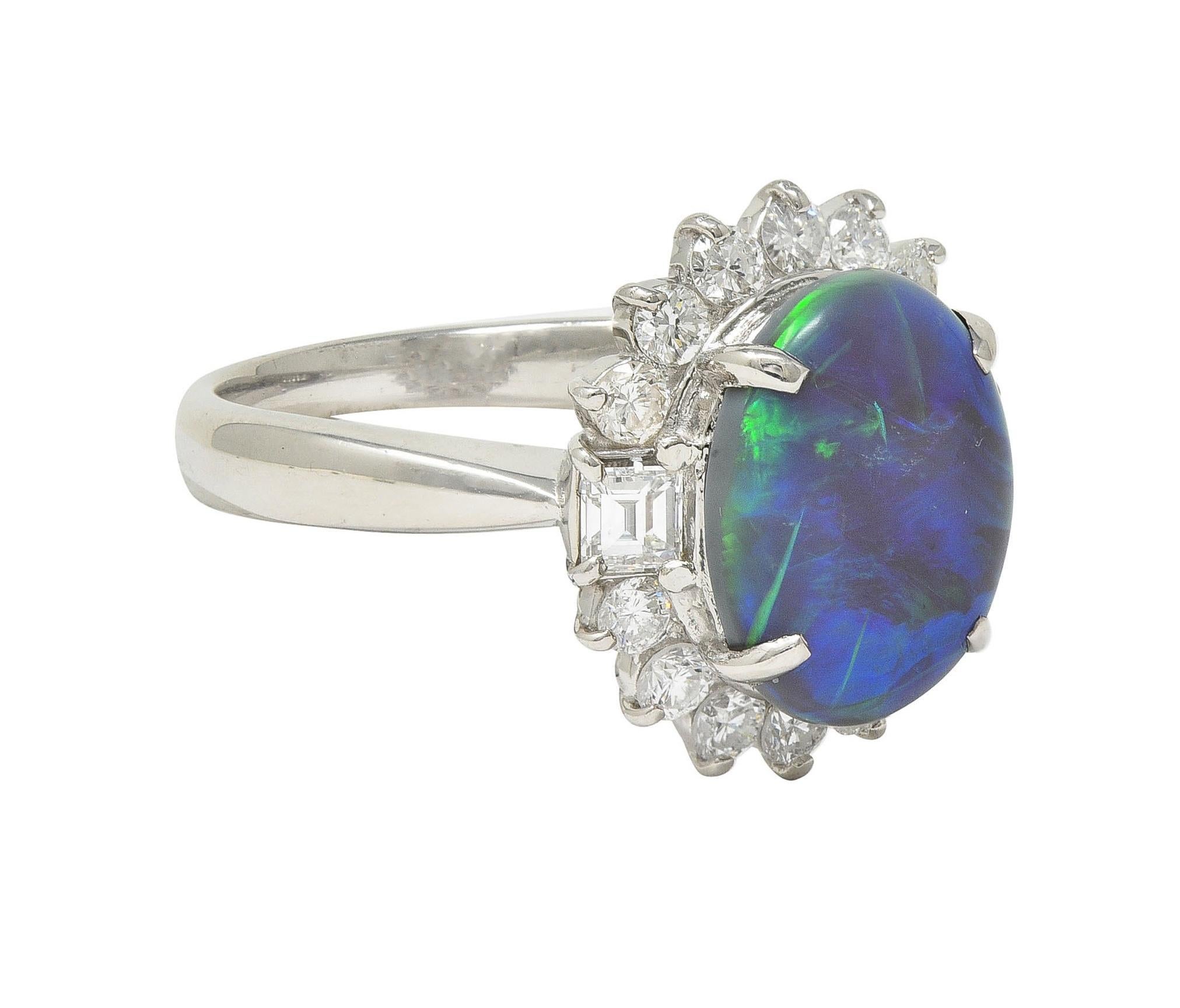 Round Cut Contemporary 0.86 CTW Diamond Opal Platinum Halo Cluster Ring For Sale