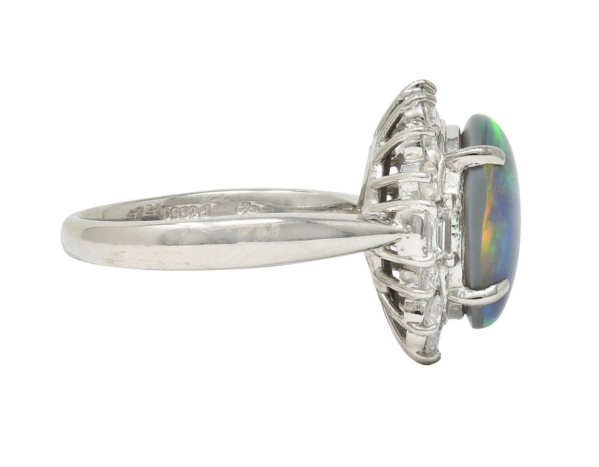 Contemporary 0.86 CTW Diamond Opal Platinum Halo Cluster Ring In Excellent Condition For Sale In Philadelphia, PA