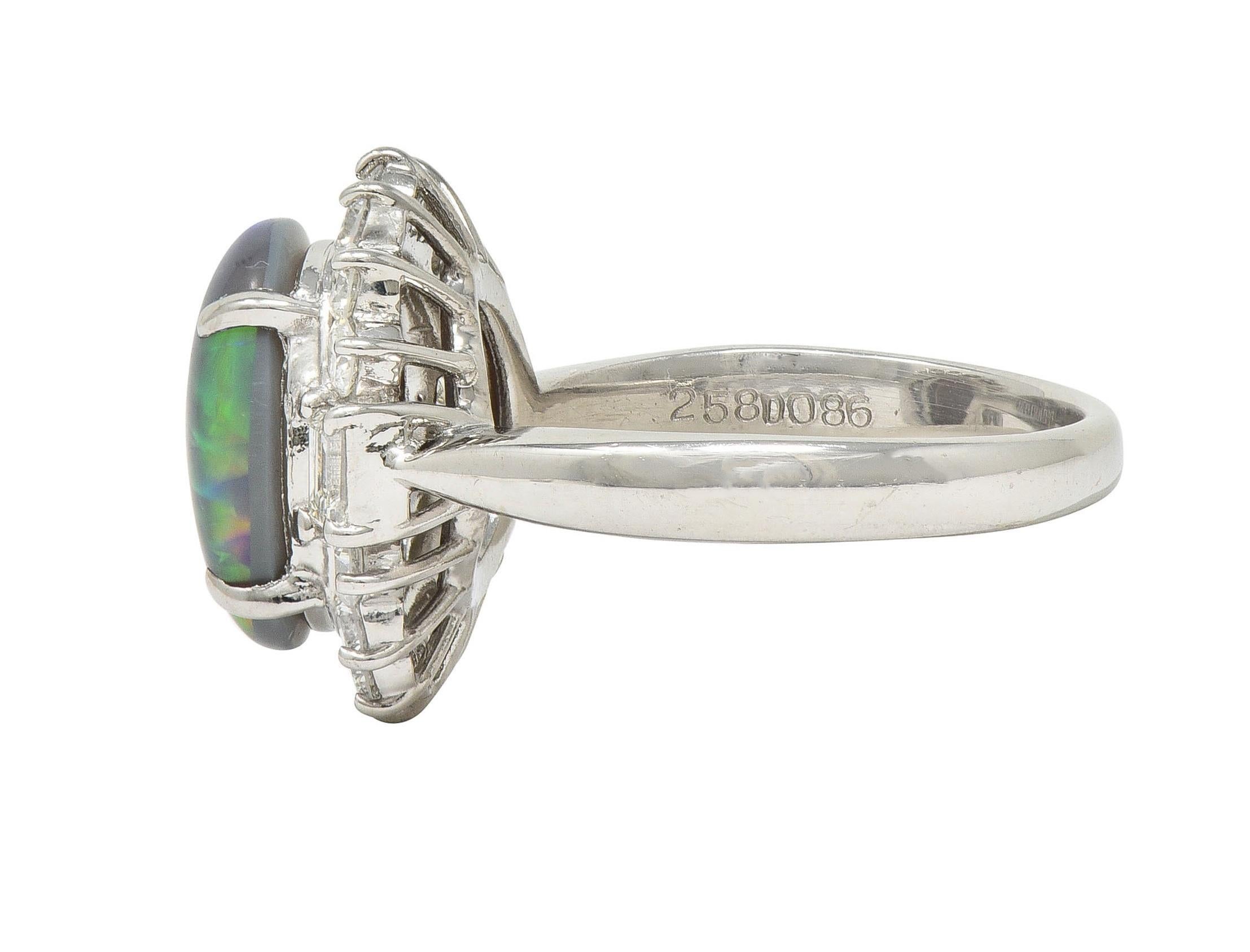 Contemporary 0.86 CTW Diamond Opal Platinum Halo Cluster Ring For Sale 1