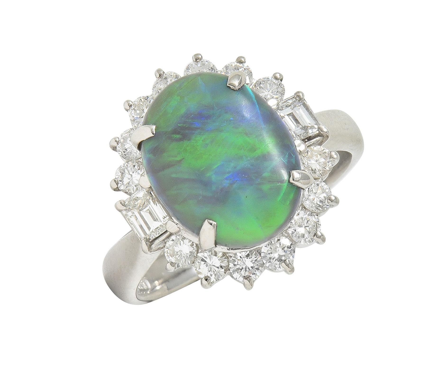 Contemporary 0.86 CTW Diamond Opal Platinum Halo Cluster Ring For Sale 4