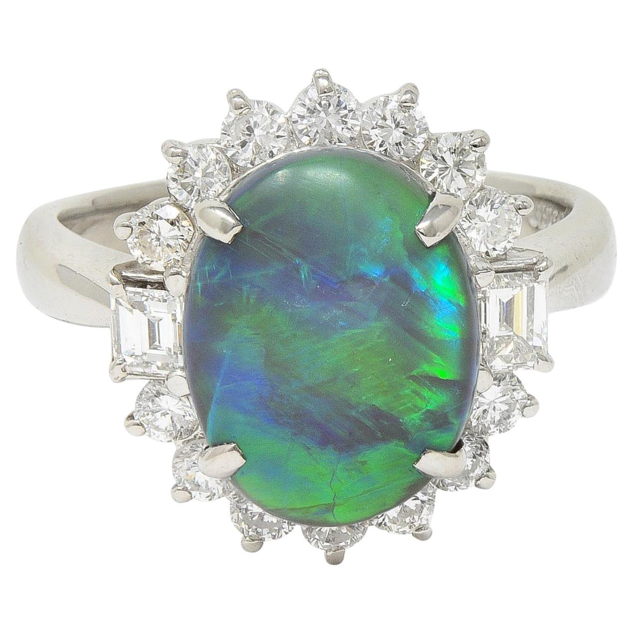 Contemporary 0.86 CTW Diamond Opal Platinum Halo Cluster Ring For Sale