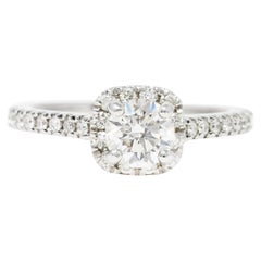 Contemporary 0.89 Carat Diamond Platinum Halo Engagement Ring GIA
