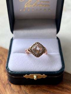 Contemporary 0.90 Carat Morganite Diamond 14k Rose Gold Double Halo Ring