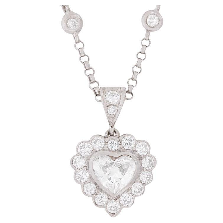 Contemporary 0.91ct Heart Shaped Diamond Pendant with Diamond Chain