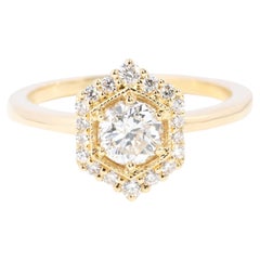 Contemporary 0.92ct Hexagonal Halo Diamond Ring 18ct Gold