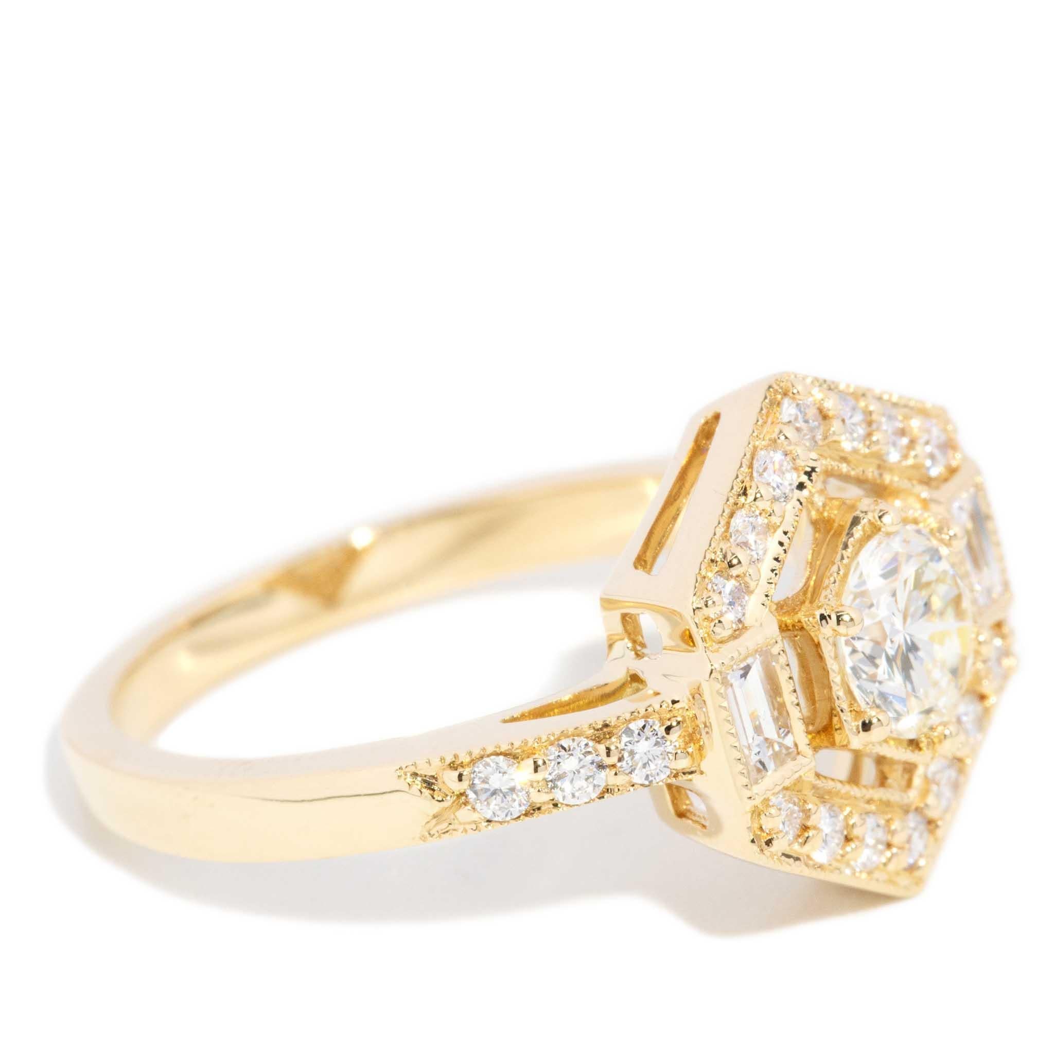 Anello contemporaneo esagonale con diamante da 0,95 carati in oro giallo 18 carati in vendita 3