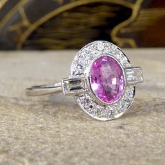 Contemporary 0.95ct Pink Sapphire and Diamond Cluster Ring Mounted in Platinum