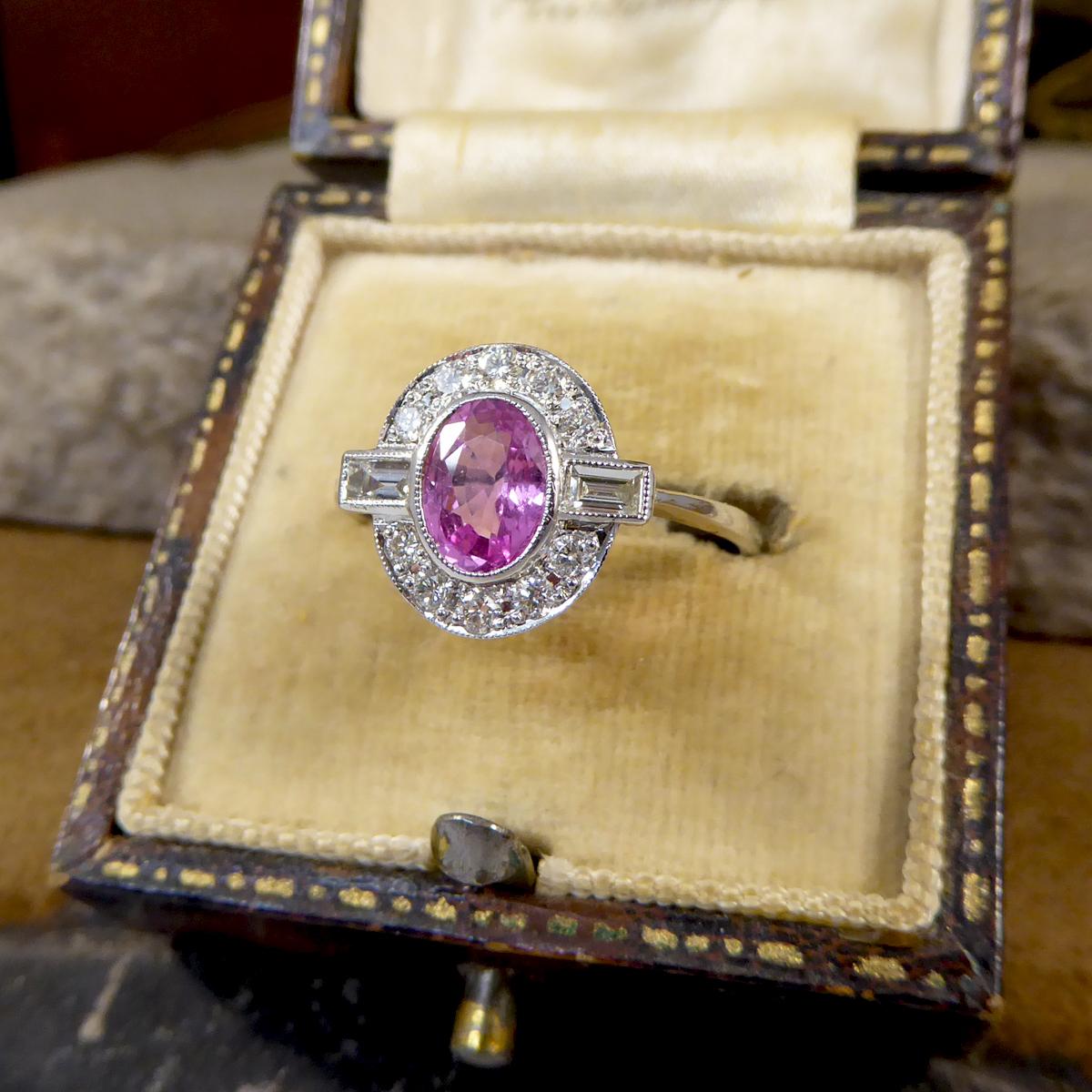 Contemporary 0.95ct Pink Sapphire and Diamond Cluster Ring Mounted in Platinum 1