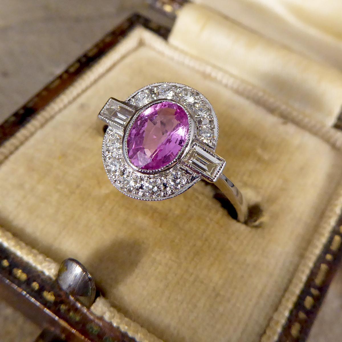 Contemporary 0.95ct Pink Sapphire and Diamond Cluster Ring Mounted in Platinum 3