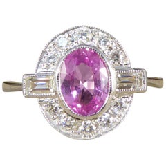 Contemporary 0.95ct Pink Sapphire and Diamond Cluster Ring Mounted in Platinum