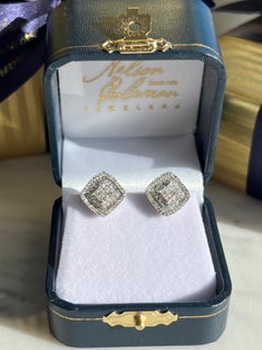 Contemporary 0.96tcw Round Princess Baguette Diamond Cluster Omega Back Earrings