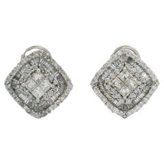 Contemporary 0.96tcw Round Princess Baguette Diamond Cluster Omega Back Earrings
