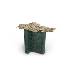 Contemporary 1-3 Side Table, Polished Patinated Brass Cast and Green Marble