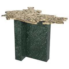 Contemporary 1-3 Side Table, Polished Patinated Brass Cast and Green Marble
