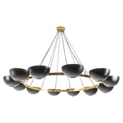 Contemporary 10-light chandelier or pendant light, brass and black lacquer