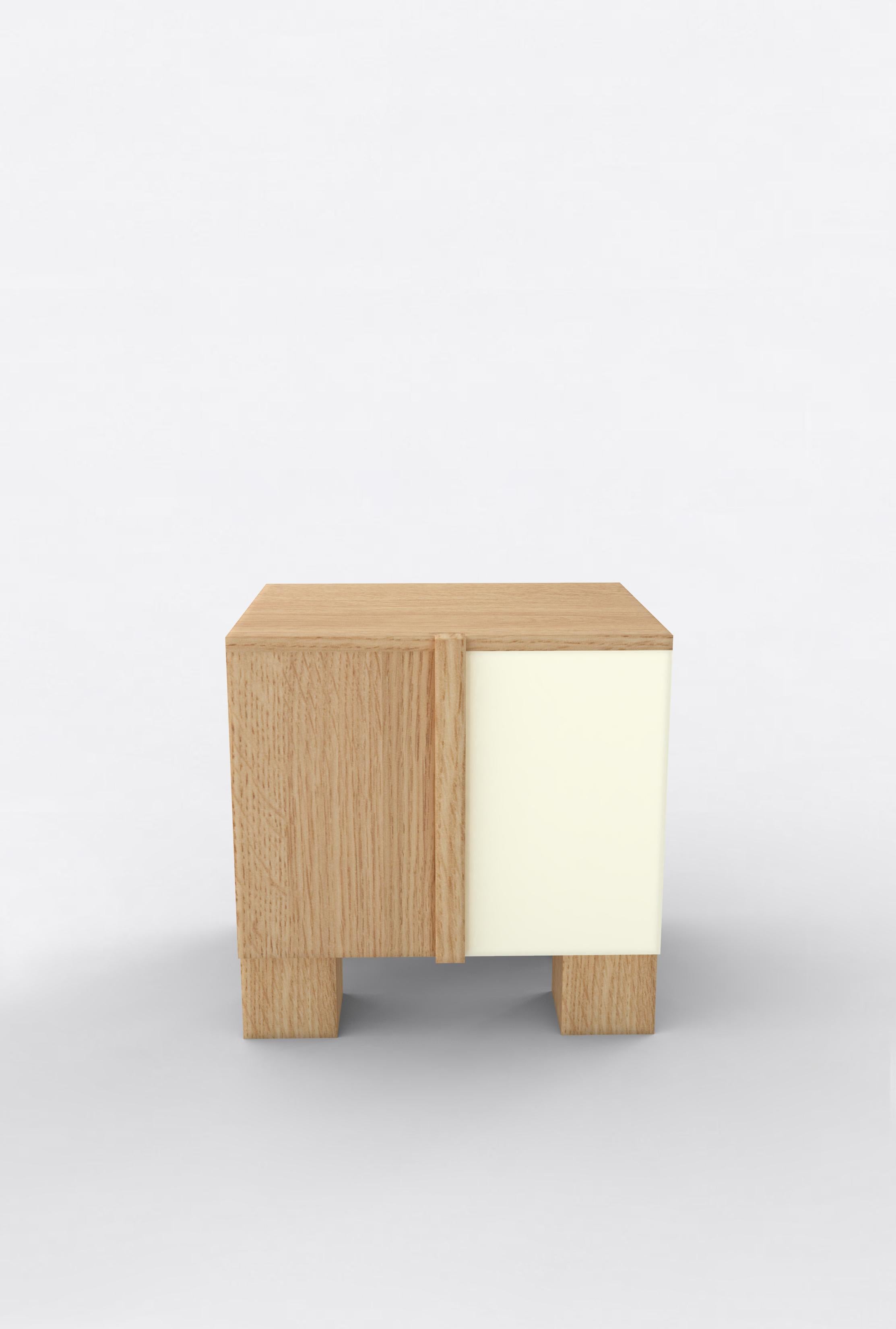 Contemporary 100 Bedside in Oak and White by Orphan Work In New Condition For Sale In Los Angeles, CA