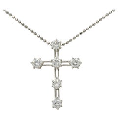 Vintage Contemporary 1.00 Carat Diamond Platinum Cross Pendant Necklace