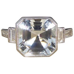 Contemporary 1.00 Carat Light Aquamarine and Diamond Shoulder Ring in Platinum