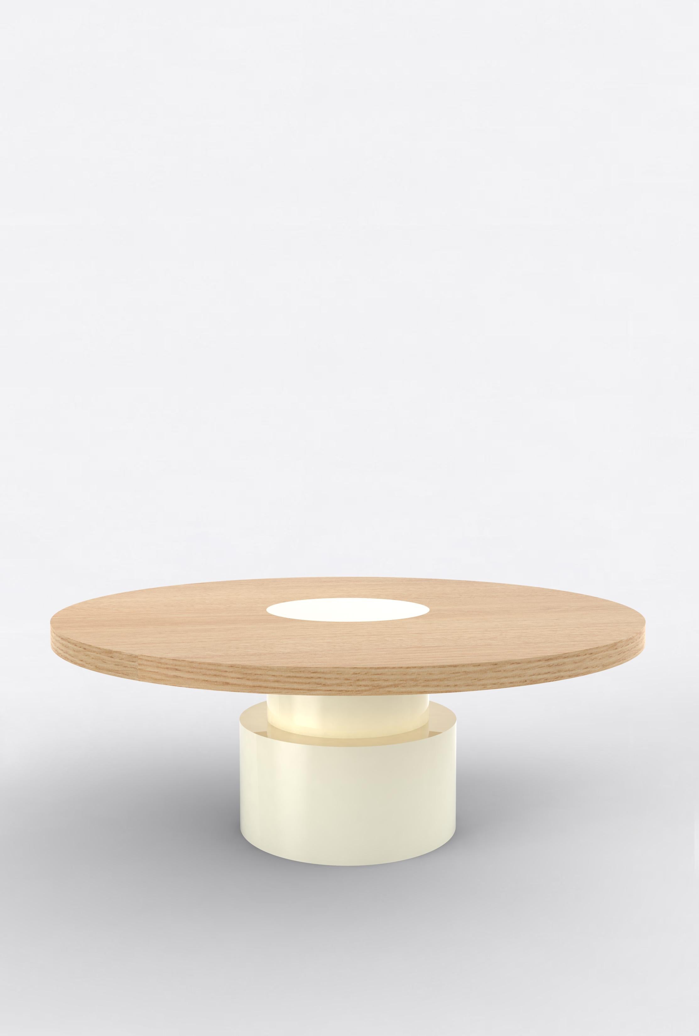 Orphan Work 100 Coffee Table
Shown in oak and white or off-white
Available in natural oak with painted base.
Measures: 42”DIA x 16”H
Dimensions available:
42