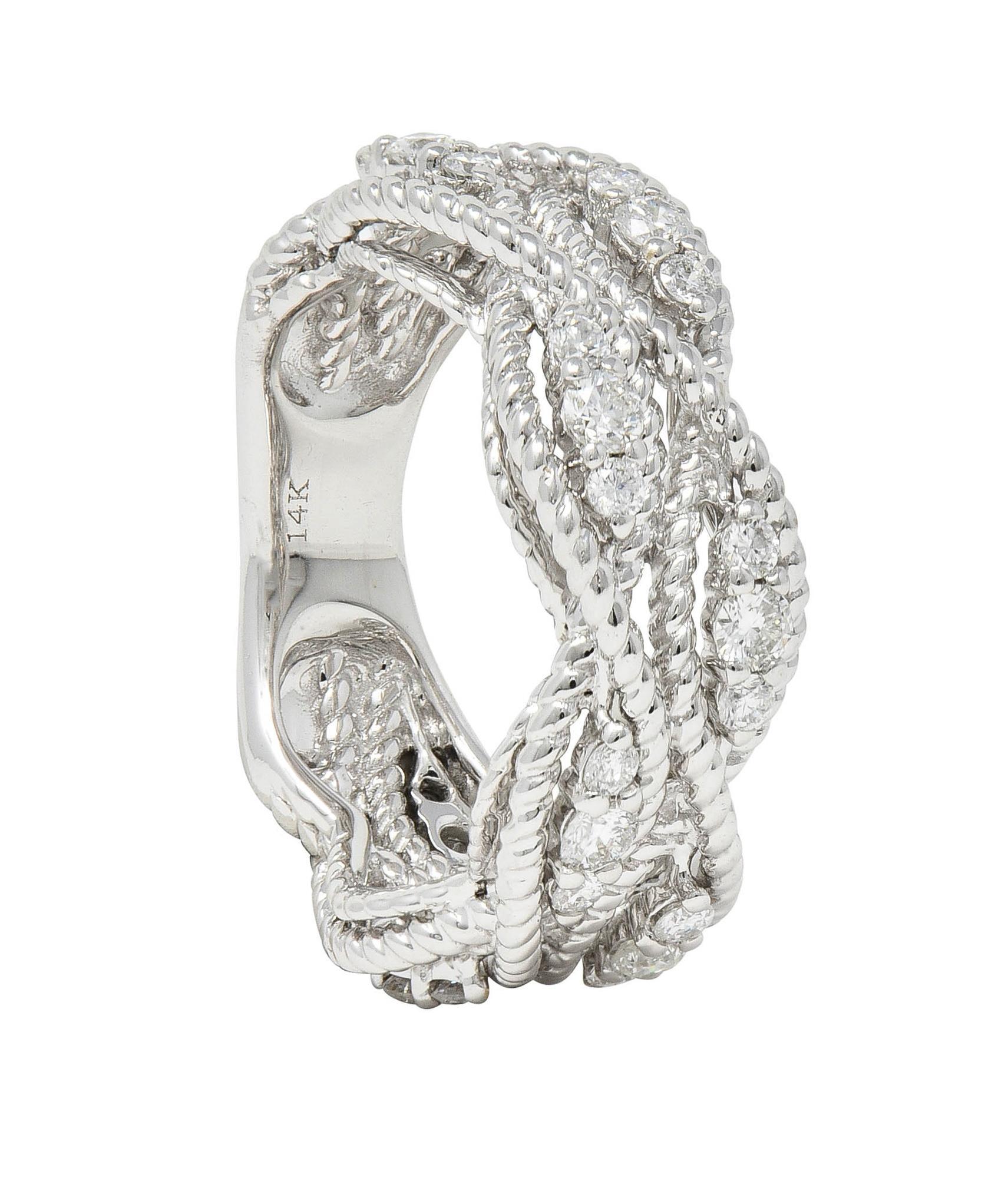 Contemporary 1.00 CTW Diamond 14 Karat White Gold Rope Band Ring For Sale 5