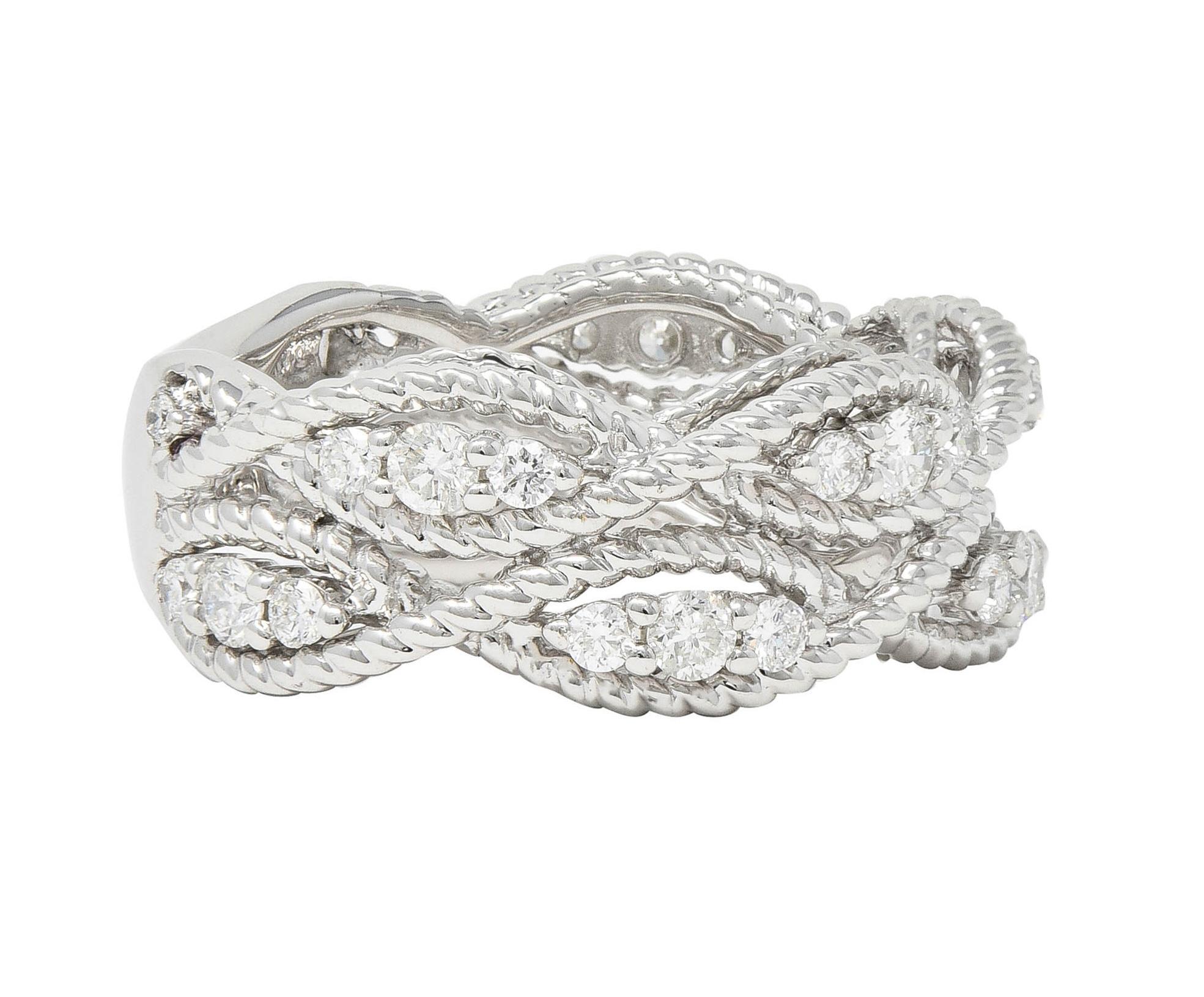 Contemporary 1.00 CTW Diamond 14 Karat White Gold Rope Band Ring In Excellent Condition For Sale In Philadelphia, PA