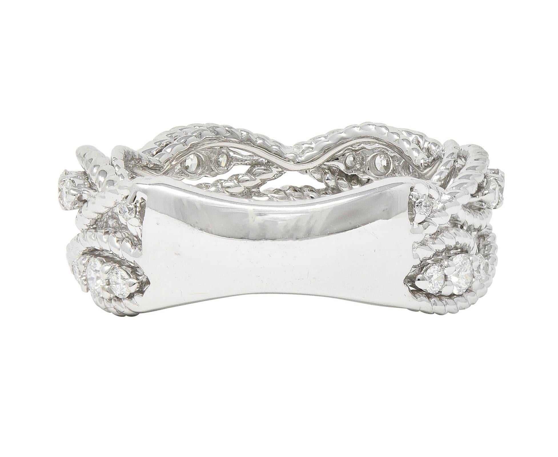 Women's or Men's Contemporary 1.00 CTW Diamond 14 Karat White Gold Rope Band Ring For Sale