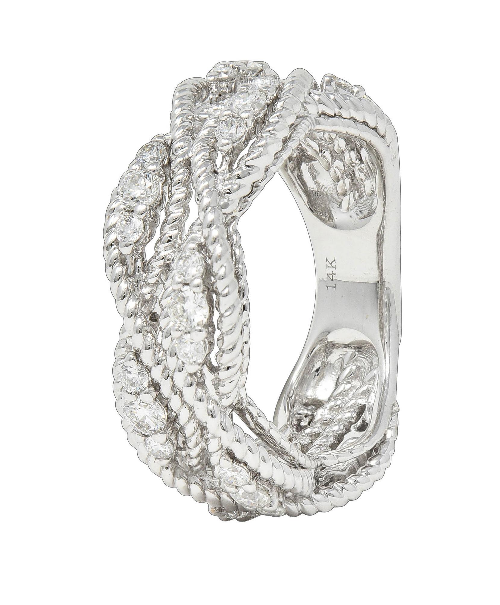 Contemporary 1.00 CTW Diamond 14 Karat White Gold Rope Band Ring For Sale 3