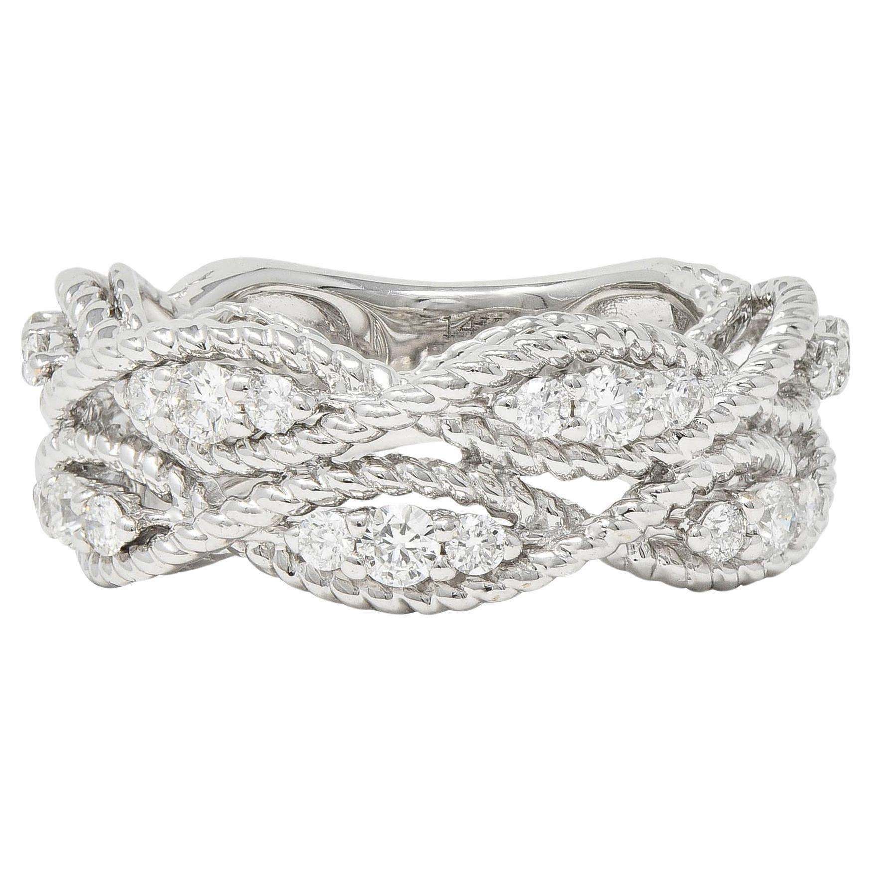 Contemporary 1.00 CTW Diamond 14 Karat White Gold Rope Band Ring For Sale