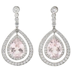 Contemporary 10.00 Carat Morganite Diamond Platinum Drop Earrings