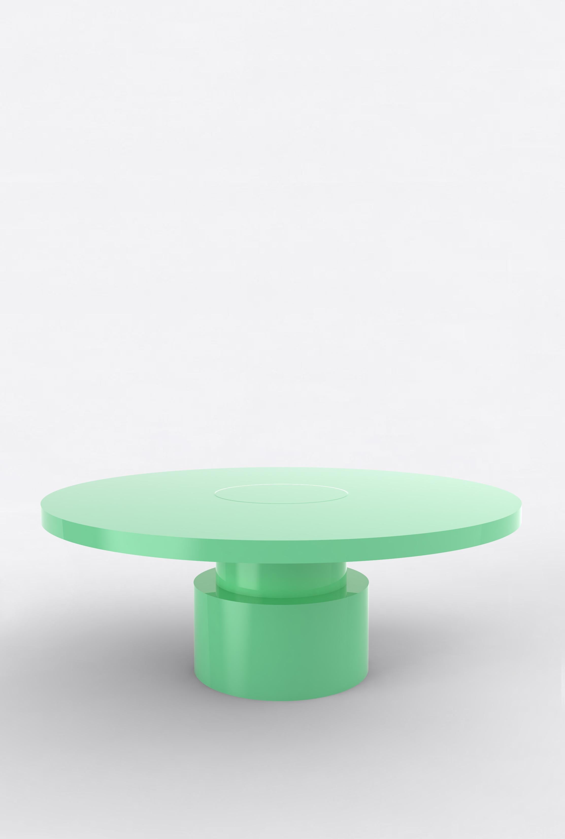 Orphan Work 100C Coffee Table, 2020
Shown painted.
Available with painted top and base.
Colors offered: pink, mint, yellow, blue and brown.
Measures: 42” diameter x 16” height
Dimensions available:
42