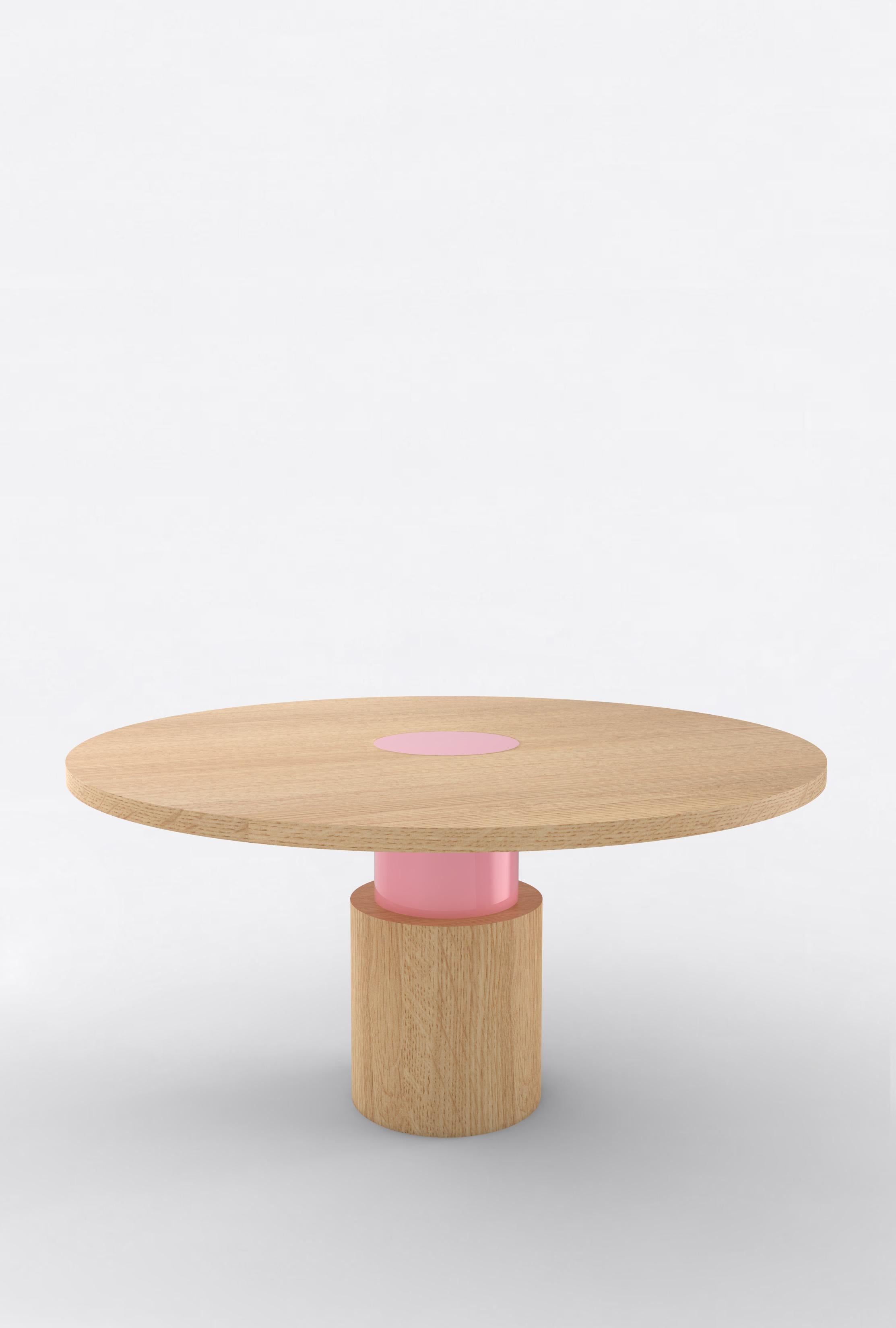 Orphan work 100C Dining Table, 2020
Shown in oak with color.
Available in natural oak with painted base.
Colors available: pink, mint, yellow, blue and brown.
Measures: 60