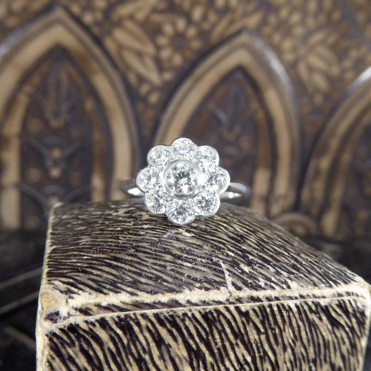 Contemporary 1.00ct Brilliant Cut Diamond Set Daisy Cluster Ring in Platinum 1