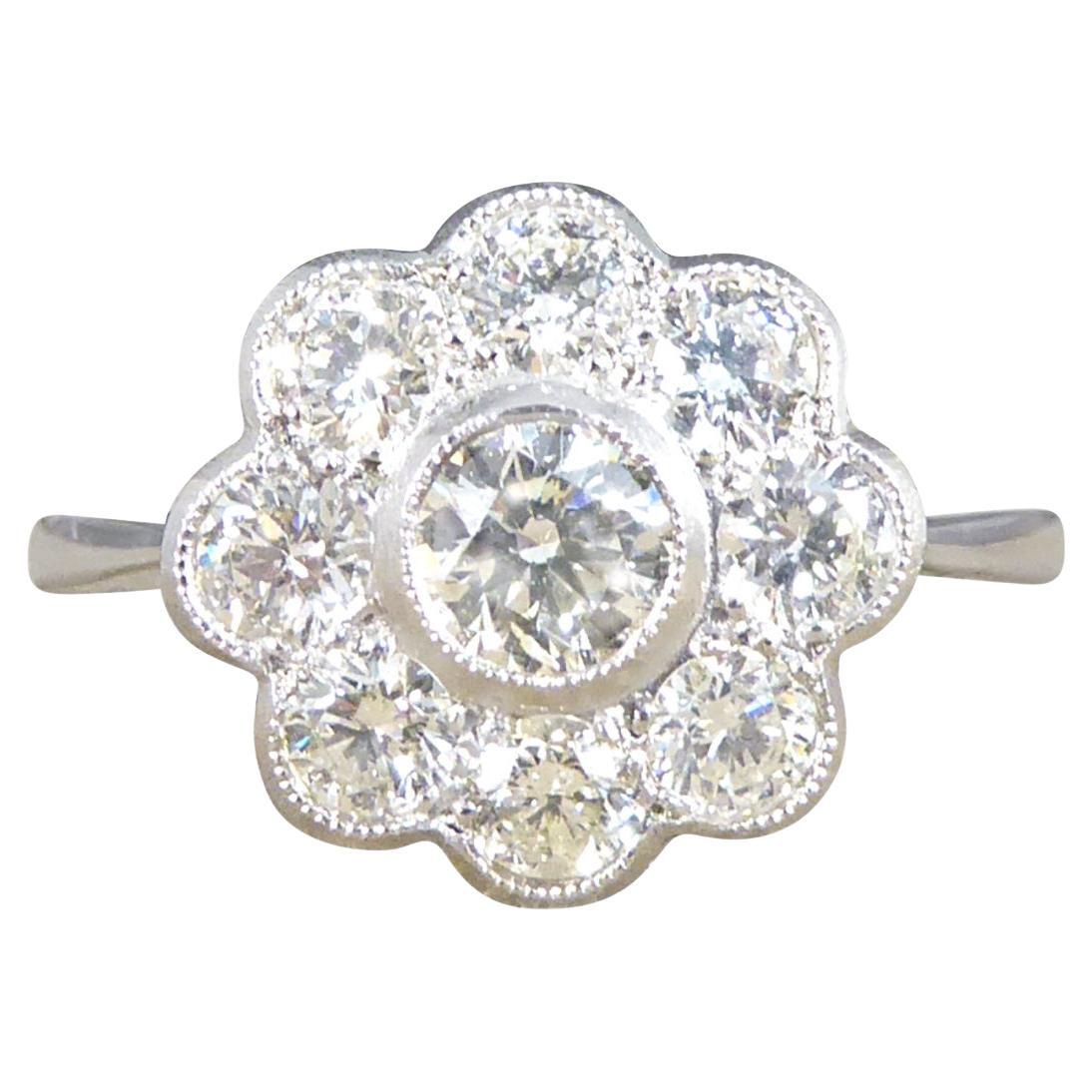 Contemporary 1.00ct Brilliant Cut Diamond Set Daisy Cluster Ring in Platinum