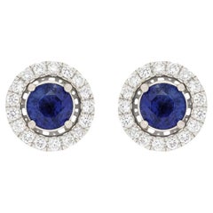 Contemporary 1.00ct Sapphire and Diamond Halo Earrings