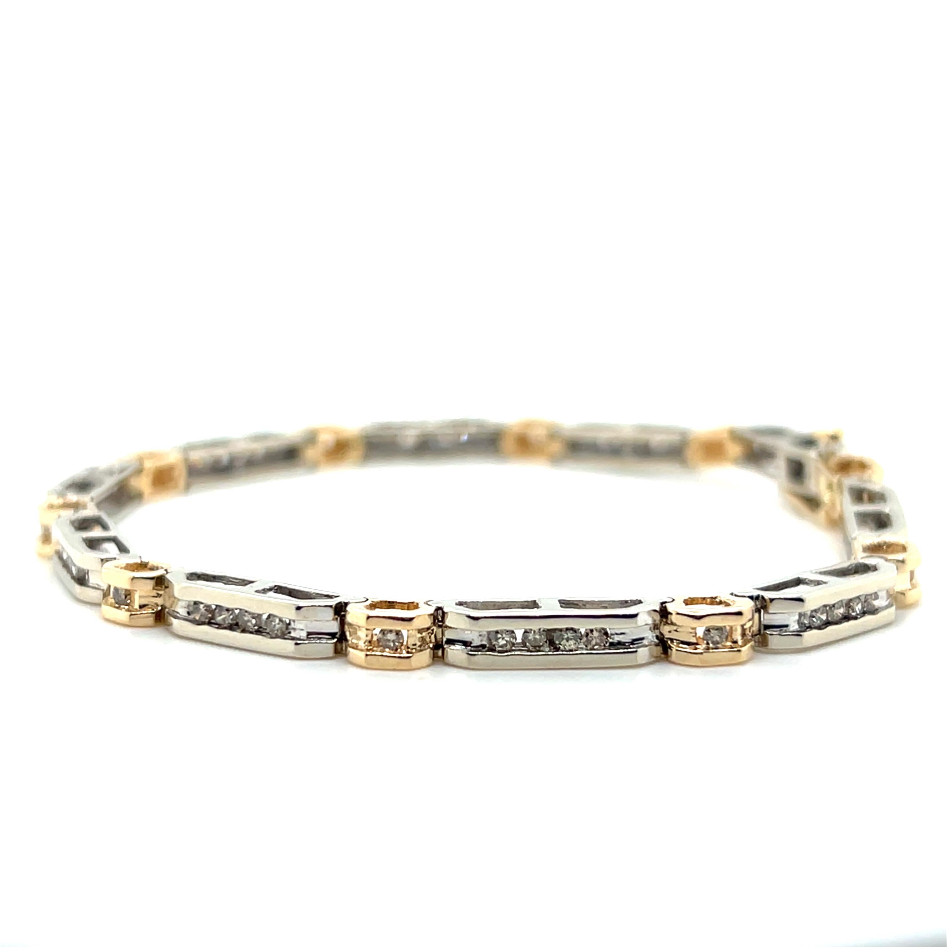 Taille ronde Bracelet contemporain en or bicolore 14k et diamant 1.00tcw 1990