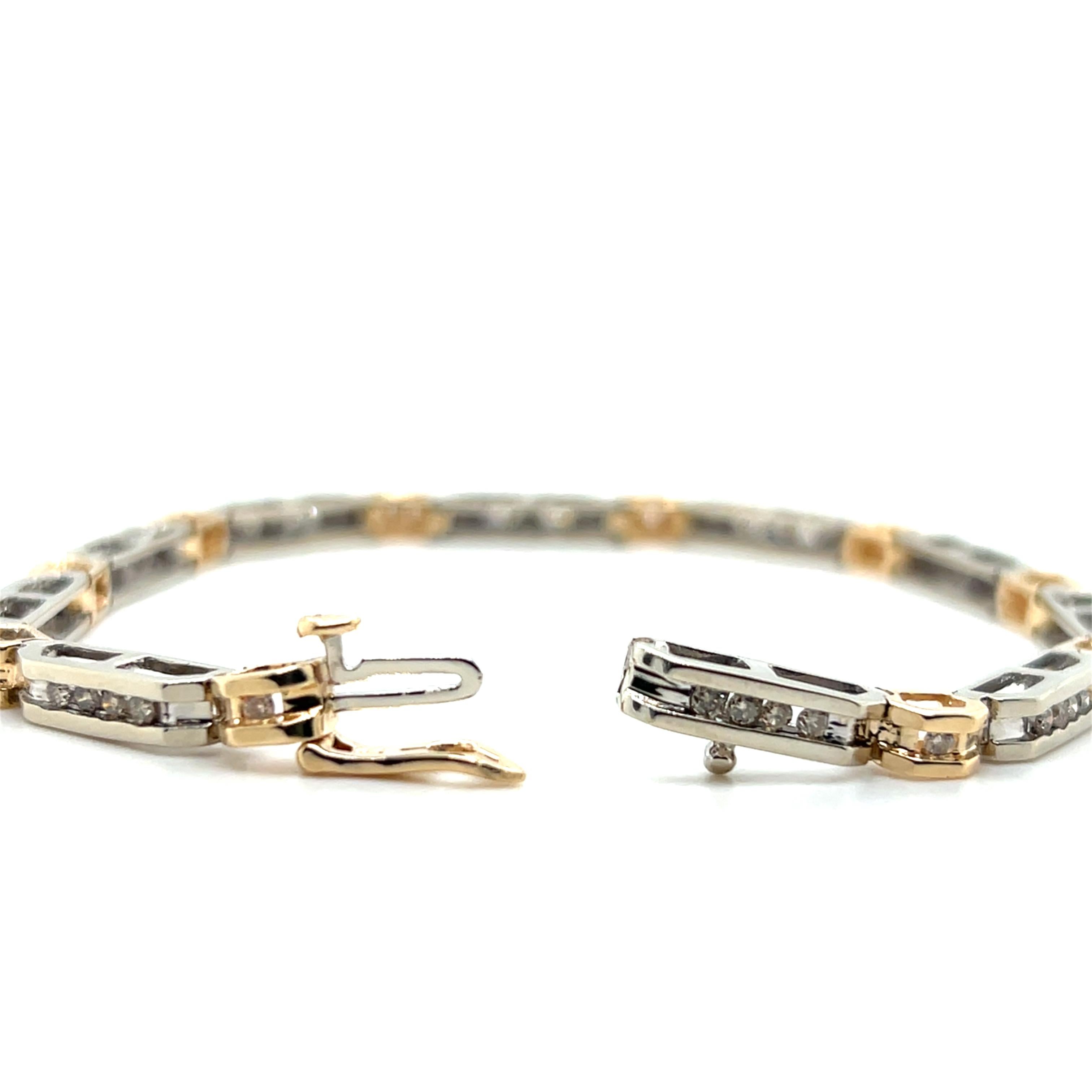 Bracelet contemporain en or bicolore 14k et diamant 1.00tcw 1990 Bon état à Towson, MD