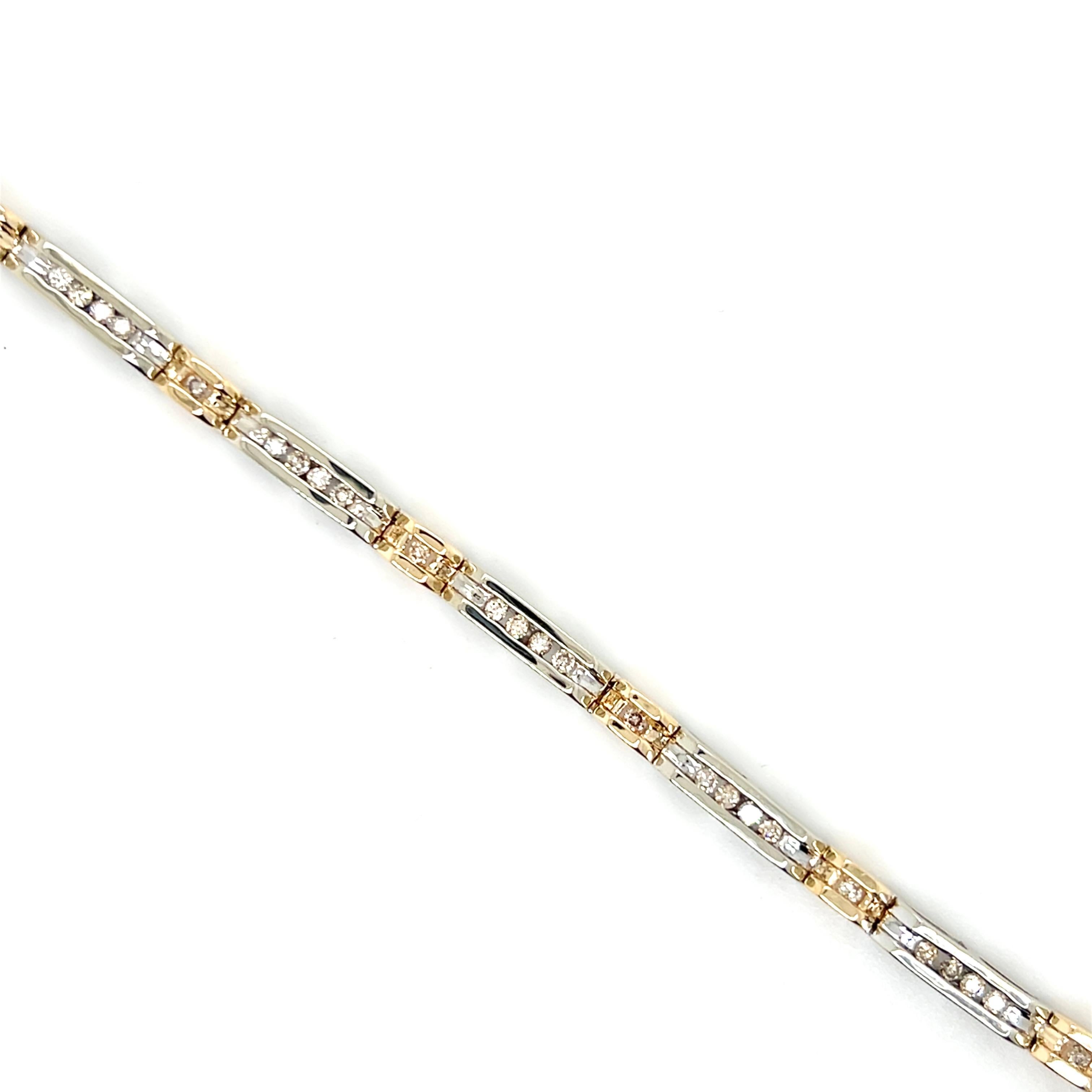 Bracelet contemporain en or bicolore 14k et diamant 1.00tcw 1990 1
